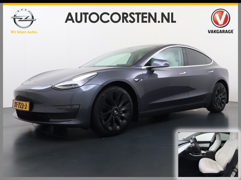 Tesla Model 3 Long Range AWD 75kWh 463PK Full Self Driving Ivoor Interieur All-Season banden Privacy Glas Premium Audio Panoramadak Navi Camera's Ecc Adap.Cruise SOH 82% Lmv Leder Memory Elek